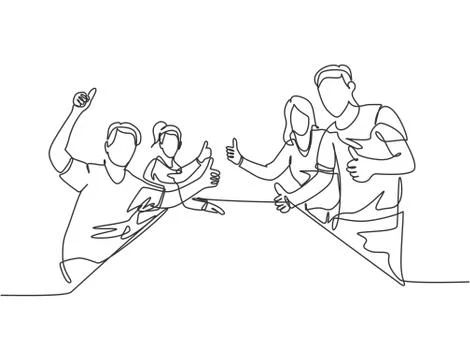 Single line drawing group of young happy businessmen and businesswomen Stock-Illustration