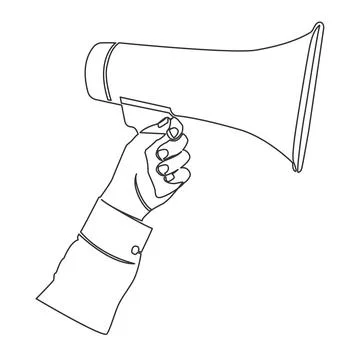 Single line drawing of hand holding megaphon Stock-Illustration