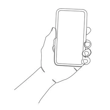 Single line drawing of hand holding smartphone イラスト素材