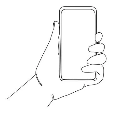 Single line drawing of hand holding smartphone Stock Illustration