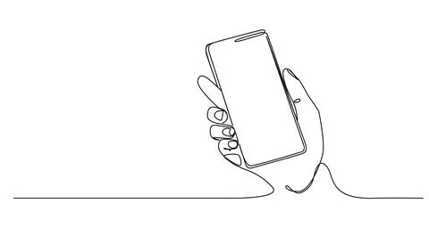 Single line drawing of hand holding smartphone 스톡 일러스트