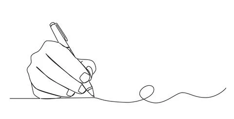 Single line drawing of hand writing with ballpoint pen イラスト素材