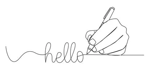 Single line drawing of hand writing word HELLO with ballpoint pen イラスト素材