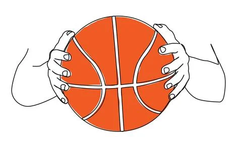 Single line drawing of hands holding basketball 스톡 일러스트