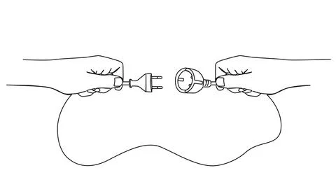 Single line drawing of hands holding extension cord イラスト素材