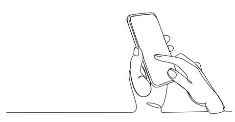 Single line drawing of hands holding smartphone イラスト素材