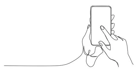 Single line drawing of hands holding smartphone Stock Illustration