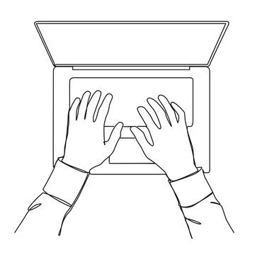 Single line drawing of hands typing on laptop computer keyboard Stock Illustration