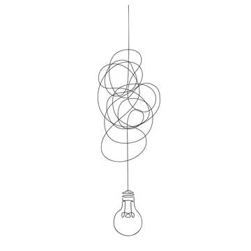 Single line drawing of hanging light bulb with tangled-up cord イラスト素材