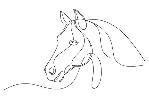Single line drawing of a horse head profile animal Stock Illustration