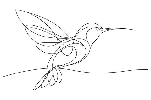 Single line drawing of a hummingbird in flight wings Stock Illustration