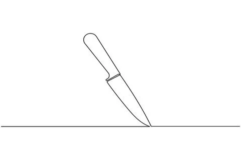 Single line drawing of a kitchen knife isolated on white background Illustrazione stock
