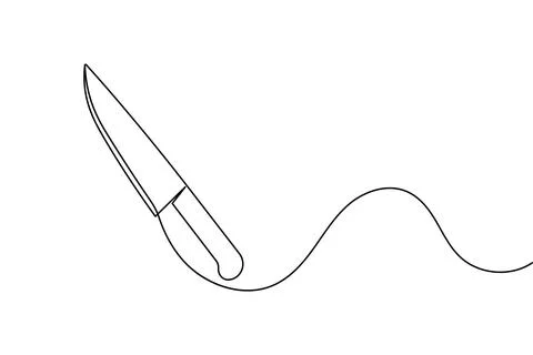 Single line drawing kitchen knife isolated on white background Stock Illustration