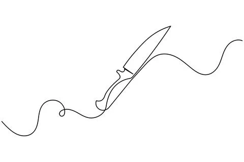 Single line drawing of a kitchen knife isolated on white background Stock Illustration