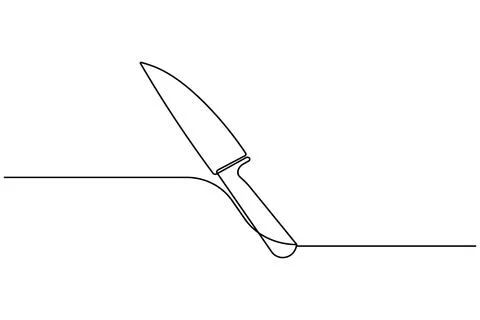 Single line drawing of a kitchen knife isolated on white background Stock Illustration