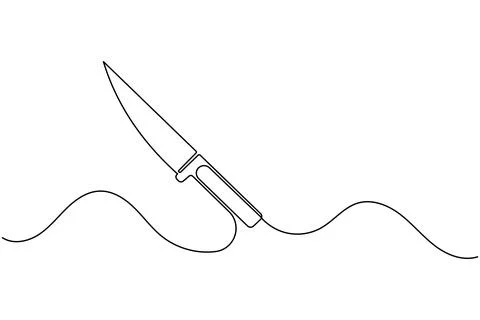 Single line drawing of kitchen knife isolated on white background Stock Illustration