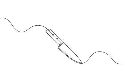 Single line drawing kitchen knife isolated on white background Stock Illustration