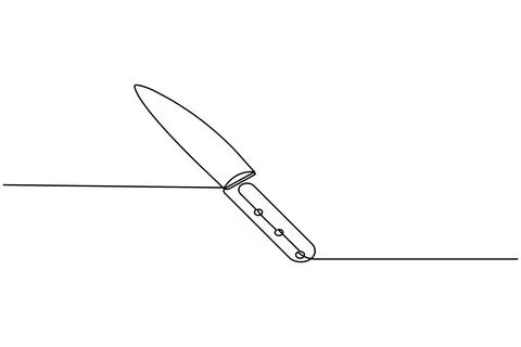 Single line drawing of a kitchen knife isolated on white background Stock Illustration