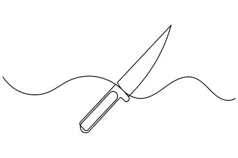 Single line drawing of a kitchen knife isolated on white background Stock Illustration