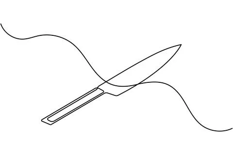 Single line drawing of a kitchen knife isolated on white background Stock Illustration