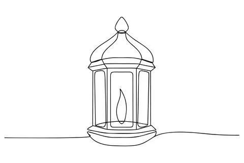 Single line drawing of a lantern with flame lamp light Stock-Illustration