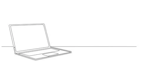 Single line drawing of laptop computer イラスト素材