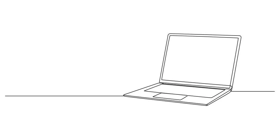 Single line drawing of laptop computer イラスト素材