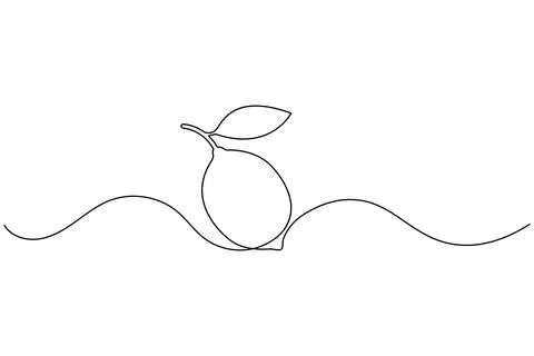 Single line drawing of lemon on a wave Stock Illustration