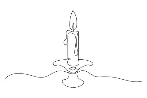 Single line drawing of a lit candle on a candlestick Stock Illustration