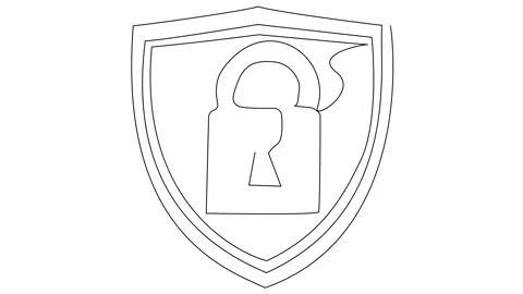 A single-line drawing of a lock inside a shield Stock Footage 282146977