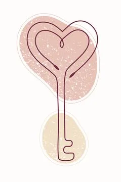 Single line drawing of love key on textured spots Illustrazione stock