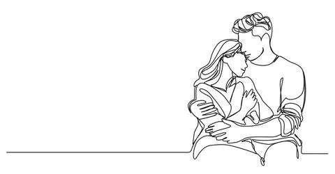 Single line drawing of man and woman tenderly embracing each other イラスト素材