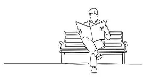 Single line drawing of man on bench reading a newspaper イラスト素材
