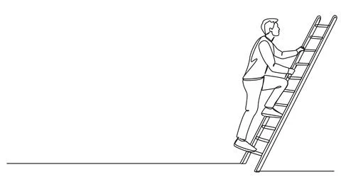 Single line drawing of man climbing up a ladder Illustrazione stock