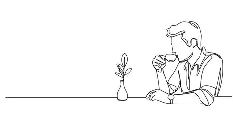 Single line drawing of man drinking cup of espresso イラスト素材