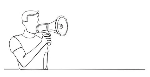 Single line drawing of man with megaphone Stock Illustration
