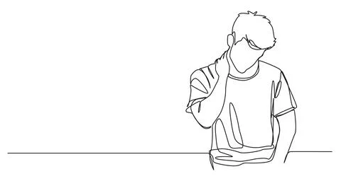 Single line drawing of man with neck pain イラスト素材