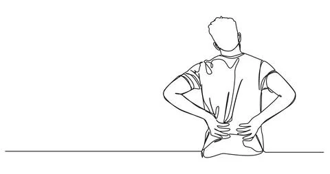 Single line drawing of man suffering from back pain Stock Illustration