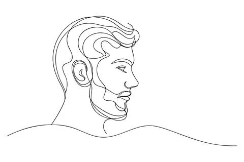Single line drawing of a man's profile with beard face Stock Illustration