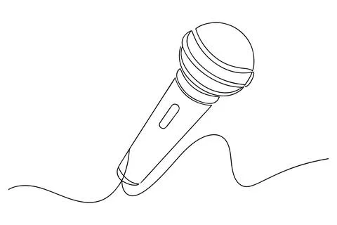 Single line drawing of a microphone with sound waves Stock Illustration