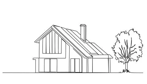 Single line drawing of modern single family home Stock Illustration