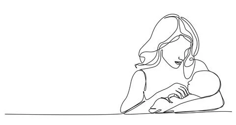 Single line drawing of mother caressing baby Illustrazione stock