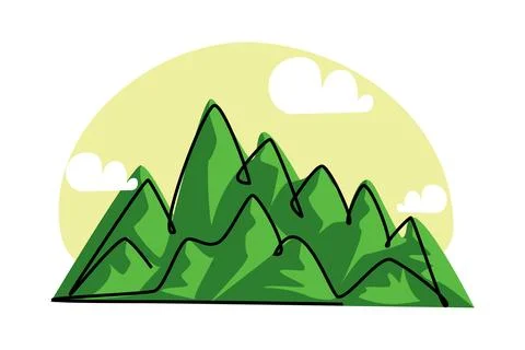 Single line drawing of a mountain and pines trees. Perfect nature panorama 스톡 일러스트