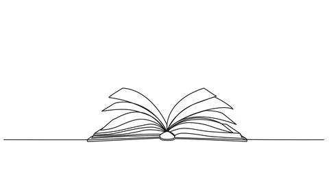Single line drawing of an open book 스톡 일러스트