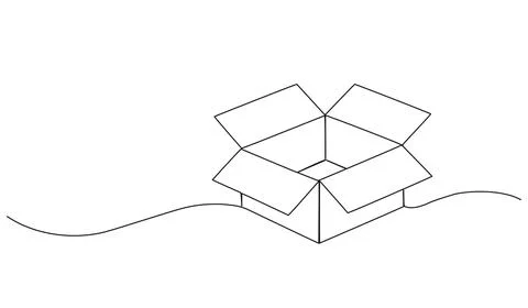 Single line drawing of open cardboard box Stock-Illustration