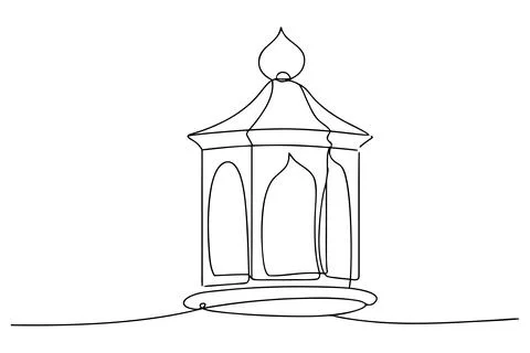 Single line drawing of an ornate lantern black and white Stock Illustration