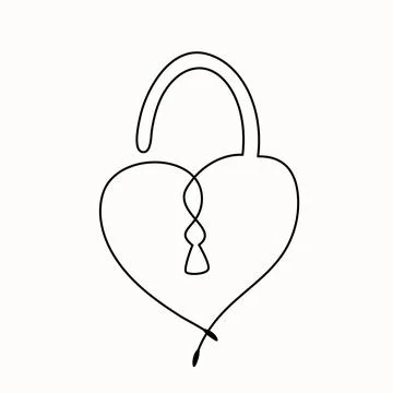 Single line drawing of padlock with arrow. Vector hand drawn line art style. Stock Illustration