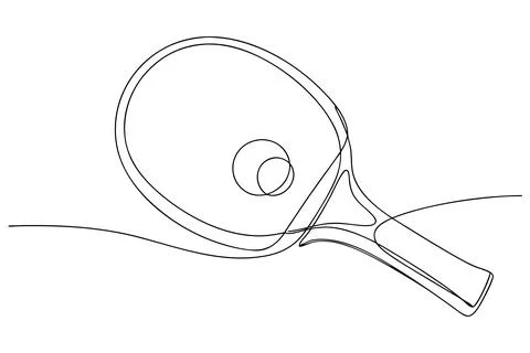 Single line drawing of a ping pong paddle and ball Stock Illustration