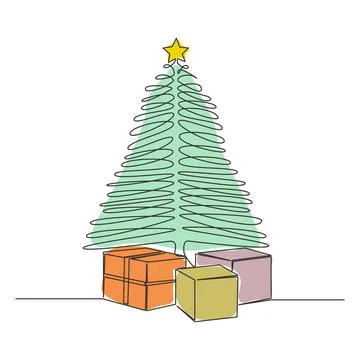 Single line drawing of presents under christmas tree イラスト素材