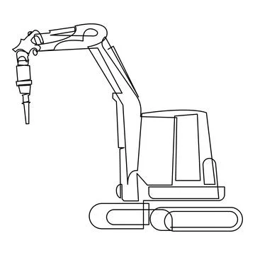 Single Line Drawing of Road Construction Excavator Machine Stock Illustration